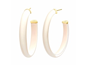 14K Yellow Gold Over Sterling Silver XL Oval Illusion Nude Lucite Hoops in Ivory