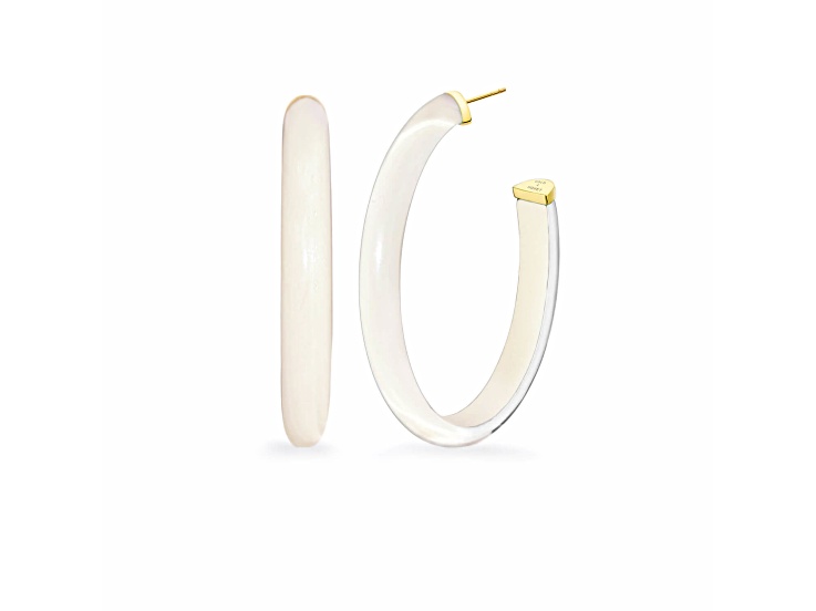 14K Yellow Gold Over Sterling Silver XL Oval Illusion Nude Acrylic Hoops in Ivory