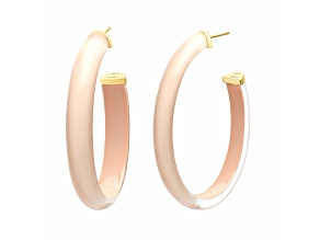 14K Yellow Gold Over Sterling Silver XL Oval Illusion Nude Lucite Hoops in Lotus