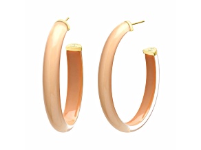 14K Yellow Gold Over Sterling Silver XL Oval Illusion Nude Lucite Hoops in Caramel