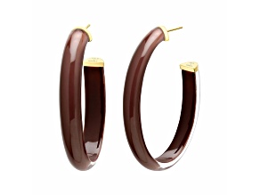 14K Yellow Gold Over Sterling Silver XL Oval Illusion Nude Lucite Hoops in Brown