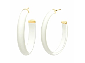 14K Yellow Gold Over Sterling Silver XL Oval Illusion Nude Lucite Hoops in White