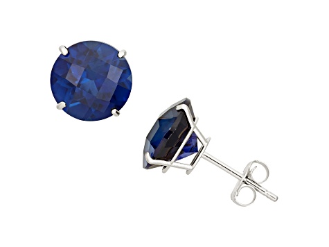 Lab Created Blue Sapphire Round 10K White Gold Stud Earrings, 4.8ctw