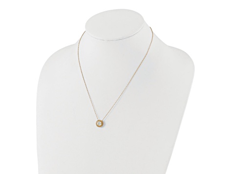 14K Yellow Gold Cubic Zirconia Bezel 16-inch with 2-inch Extension Necklace and Earring Set