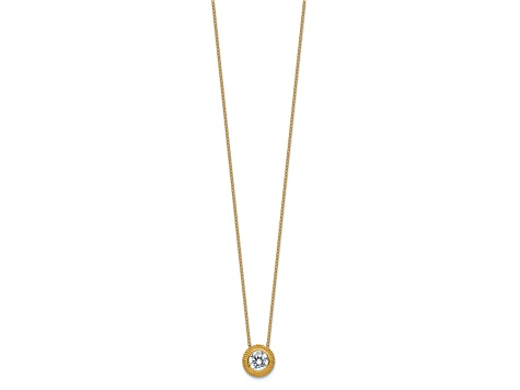 14K Yellow Gold Cubic Zirconia Bezel 16-inch with 2-inch Extension Necklace and Earring Set