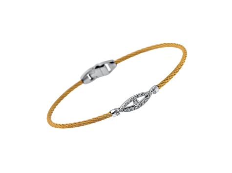 Diamond Stainless Steel and 18K White Gold Cable Bracelet
