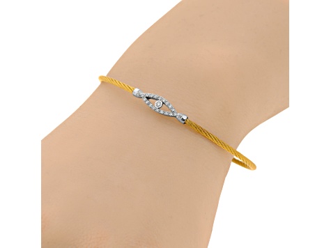 Diamond Stainless Steel and 18K White Gold Cable Bracelet