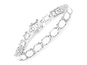 White Natural Opal Gemstone Rhodium Over Sterling Silver Oval Tennis Bracelet For Wife