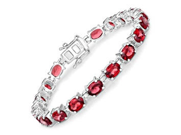 Picture of Red Natural Garnet Rhodium Over Sterling Silver Oval Tennis Bracelet Gift For Wife