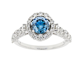 Picture of Blue And White Lab Grown Diamond 14k White Gold Ring 2.00ctw