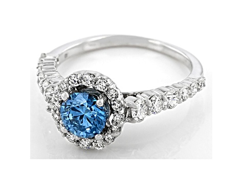 Blue And White Lab Grown Diamond 14k White Gold Ring 2.00ctw