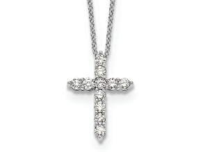 Rhodium Over 14K White Gold Lab Grown Diamond Cross Pendant Necklace