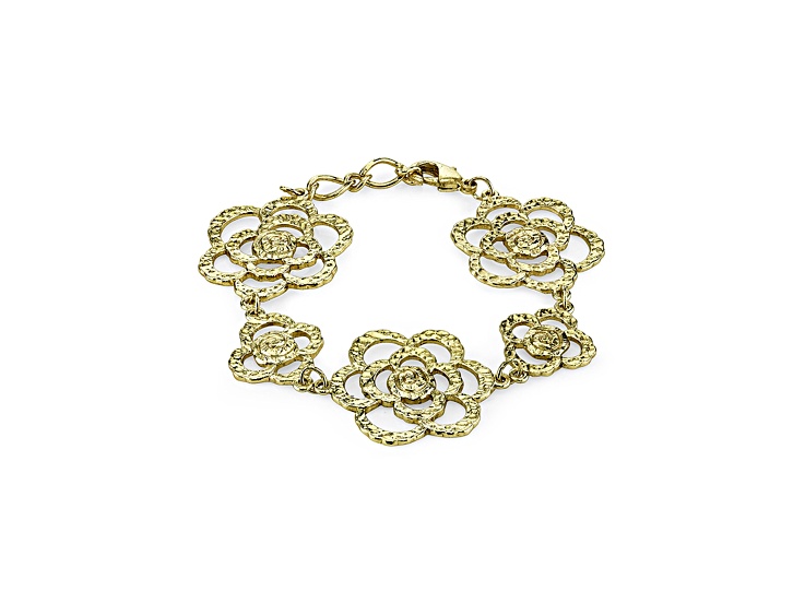 1928 Jewelry Gold Tone Hammered Flower Bracelet