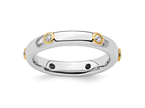 Sterling Silver with 14K Yellow Gold Stackable Expressions Polished Diamond Ring 0.133ctw