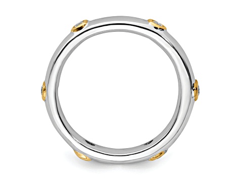Sterling Silver with 14K Yellow Gold Stackable Expressions Polished Diamond Ring 0.133ctw