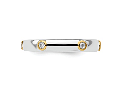 Sterling Silver with 14K Yellow Gold Stackable Expressions Polished Diamond Ring 0.133ctw