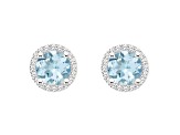 6mm Round Aquamarine 1/5 ctw Diamond Rhodium Over Sterling Silver Halo Stud Earrings