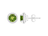 6mm Round Peridot 1/5 ctw Diamond Rhodium Over Sterling Silver Halo Stud Earrings