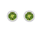 6mm Round Peridot 1/5 ctw Diamond Rhodium Over Sterling Silver Halo Stud Earrings