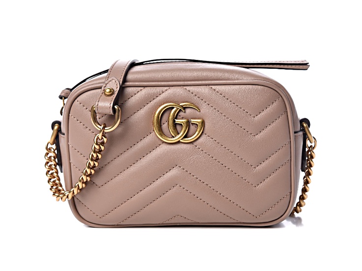 Gucci Mini GG Marmont Matelasse Chevron Rose Antic Leather Handbag