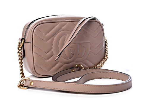 Gucci Mini GG Marmont Matelasse Chevron Rose Antic Leather Handbag