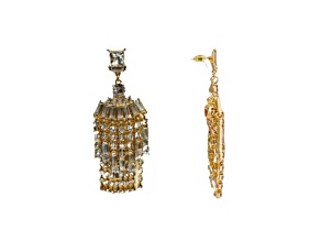 Gold-Tone Two-Layer Clear Crystal Fringe Drop Earring