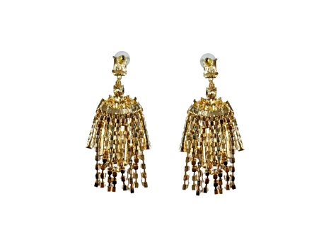 Gold-Tone Two-Layer Clear Crystal Fringe Drop Earring