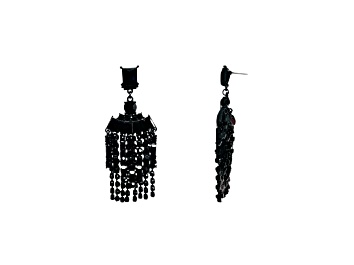 Picture of Jet-Tone Two-Layer Jet Black Crystal Fringe Drop Earring