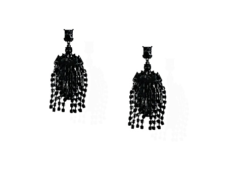 Jet-Tone Two-Layer Jet Black Crystal Fringe Drop Earring