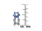 Sapphire Blue Cubic Zirconia, Rhodium Plated over Sterling Silver Flower Earrings