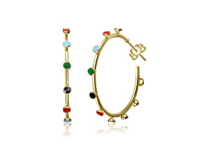 14k Yellow Gold Plated over Sterling Silver with Multi-Color Enamel C-Hoop Earrings