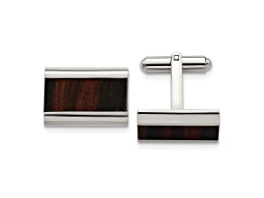 Stainless Steel Polished Black Koa Wood Inlay Rectangle Cufflinks