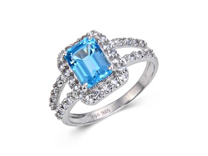 Blue Topaz with White Topaz Accents Sterling Silver Ring, 2.97ctw