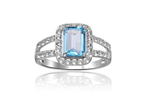 Blue Topaz with White Topaz Accents Sterling Silver Ring, 2.97ctw