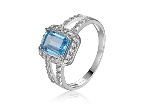 Blue Topaz with White Topaz Accents Sterling Silver Ring, 2.97ctw