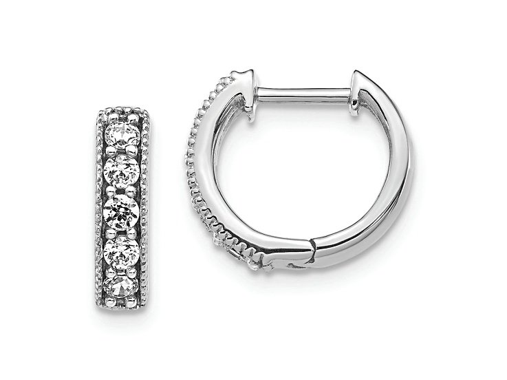 Rhodium Over 10k White Gold 7/16", 0.347ctw Diamond Milgrain Hinged Hoop Earrings