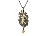 Citrine Black Rhodium and 14K Gold Over Sterling Silver Leaf Pendant With Chain