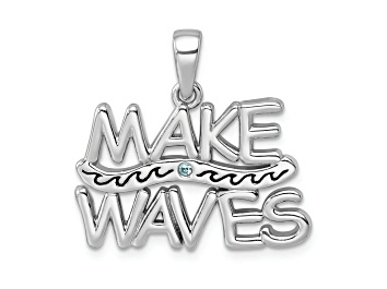 Picture of Rhodium Over Sterling Silver Polished 'Make Waves' with Crystal Pendant