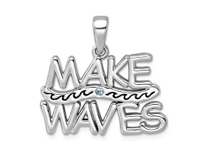 Rhodium Over Sterling Silver Polished 'Make Waves' with Crystal Pendant
