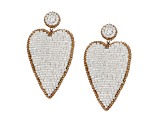 Off Park® Collection, White Seed Beaded Heart Drop Earring.