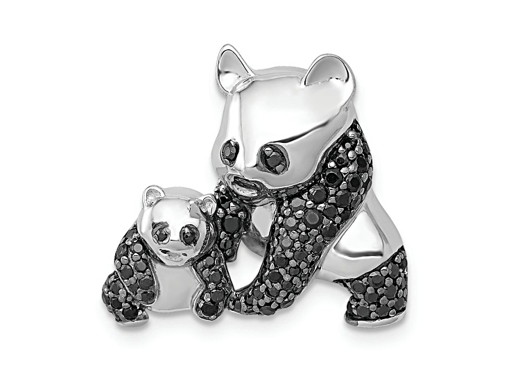 Rhodium Over 14k White Gold Black Diamond Pandas Chain Slide Pendant