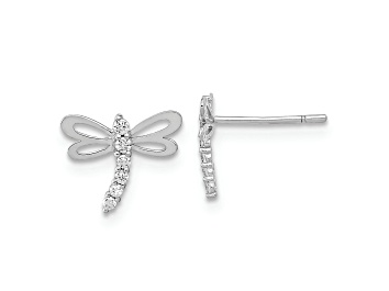 Picture of Rhodium Over 14K White Gold Polished Cubic Zirconia Dragonfly Post Earrings