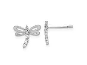 Rhodium Over 14K White Gold Polished Cubic Zirconia Dragonfly Post Earrings