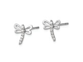 Rhodium Over 14K White Gold Polished Cubic Zirconia Dragonfly Post Earrings