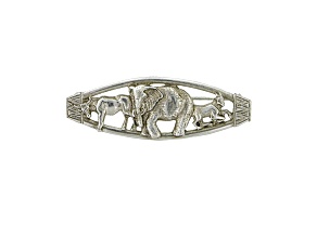 1928 Jewelry Silver Tone Sculpted Ox, Elephant and Goat Animal Brooch