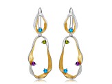 Blue Topaz, Peridot and Amethyst Rhodium Over Sterling Silver Earrings