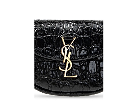 Saint Laurent Kaia Black Leather Croc Embossed Mini Belt Bag