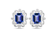 Rectangular Octagonal Tanzanite and CZ Rhodium Over Sterling Silver Earrings, 4.13ctw