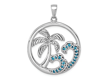 Picture of Rhodium Over Sterling Silver Cubic Zirconia Wave and Palm Tree Pendant