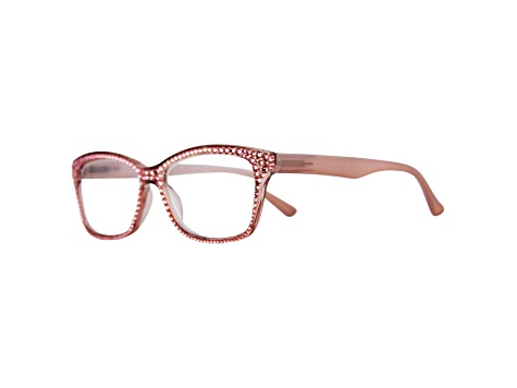 Pink Crystal Rectangular Frame Reading Glasses. Strength 3.00